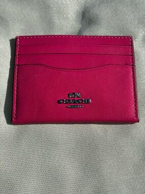 COACH Bright Fuchsia Leather Card Holder.